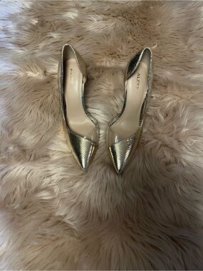 Aldo Metallic Gold Pointed Pumps with Clear Panel